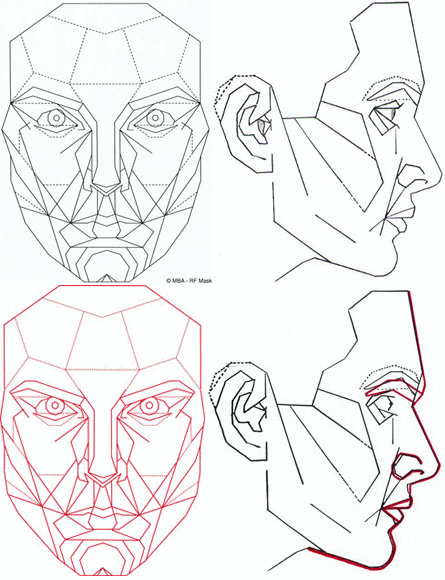 The Marquardt aesthetic archetype (golden ratio/divine proportion/Phi mask) and its male variant.